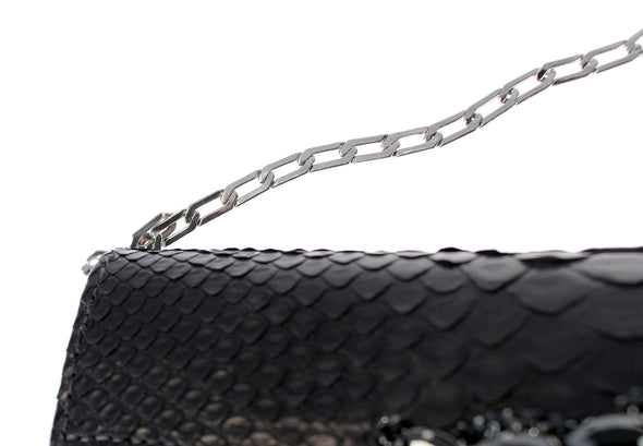Carlos Falchi Jeweled Python Snake Clutch Shoulder Purse - Black