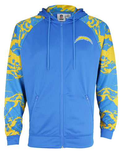 Zubaz NFL Men's Los Angeles Chargers  Full Zip Hoodie with Lava Sleeves