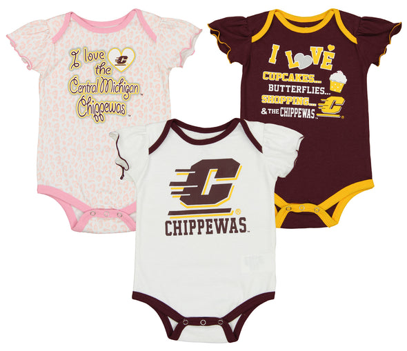 Outerstuff NCAA Infant Girls Central Michigan Chippewas Three Piece Creeper Set