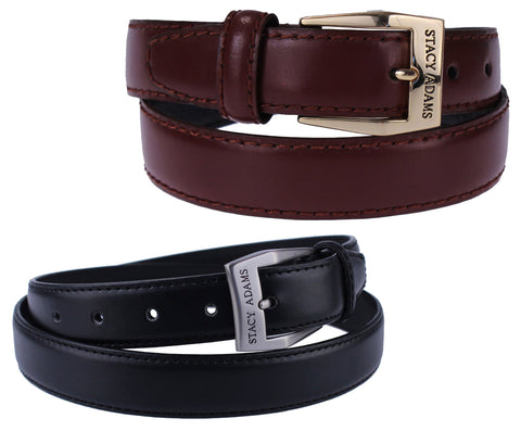Stacy Adams 6-071 Leather Mens Adjustable Belt, Nickle & Gold Buckles