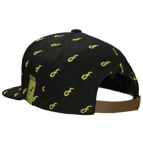 Flat Fitty Repeater Strap Back Wool Cap Hat, Black / Gold, One Size