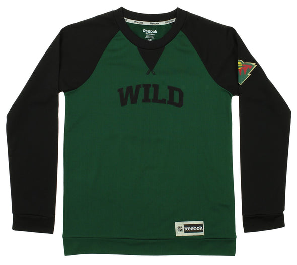 Reebok NHL Youth Minnesota Wild Face Off Long Sleeve Raglan Crew, Green