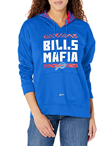 Zubaz NFL Women's Buffalo Bills Solid Team Color Hoodie with Zebra Details