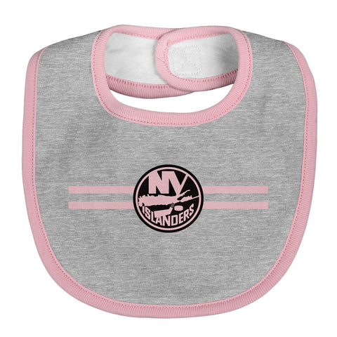 Outerstuff NHL Newborn New York Islanders Fair Catch 3 Piece Bib Set, Pink
