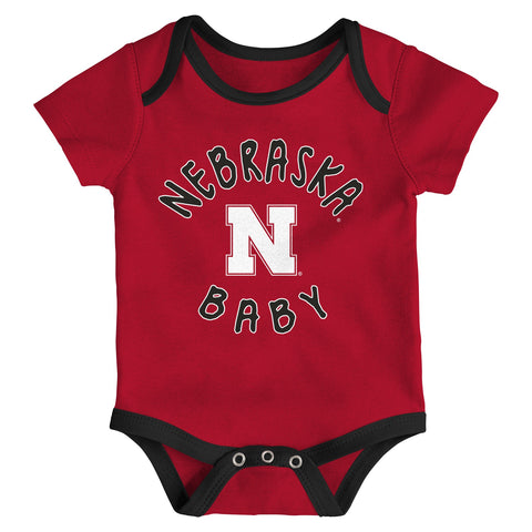 Outerstuff Nebraska Cornhuskers NCAA Infant Champs 3-Piece Creeper Set, Scarlet/Black/Grey