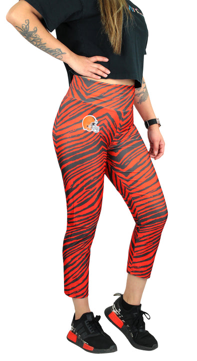 Zubaz NFL Women's Cleveland Browns 2 Color Zebra Print Capri Legging