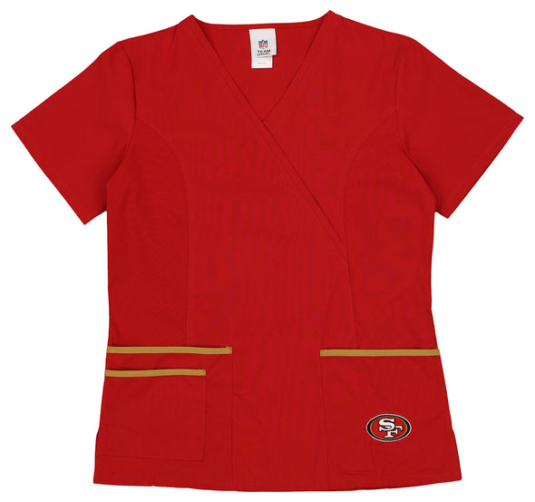 Fabrique Innovations NFL Women's San Francisco 49ers 3 Pocket Team Logo Scrub Top