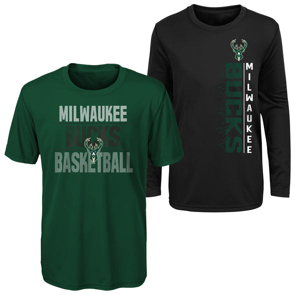 Outerstuff NBA Youth (8-20) Milwaukee Bucks Performance Long and Short Sleeve T-Shirt Combo