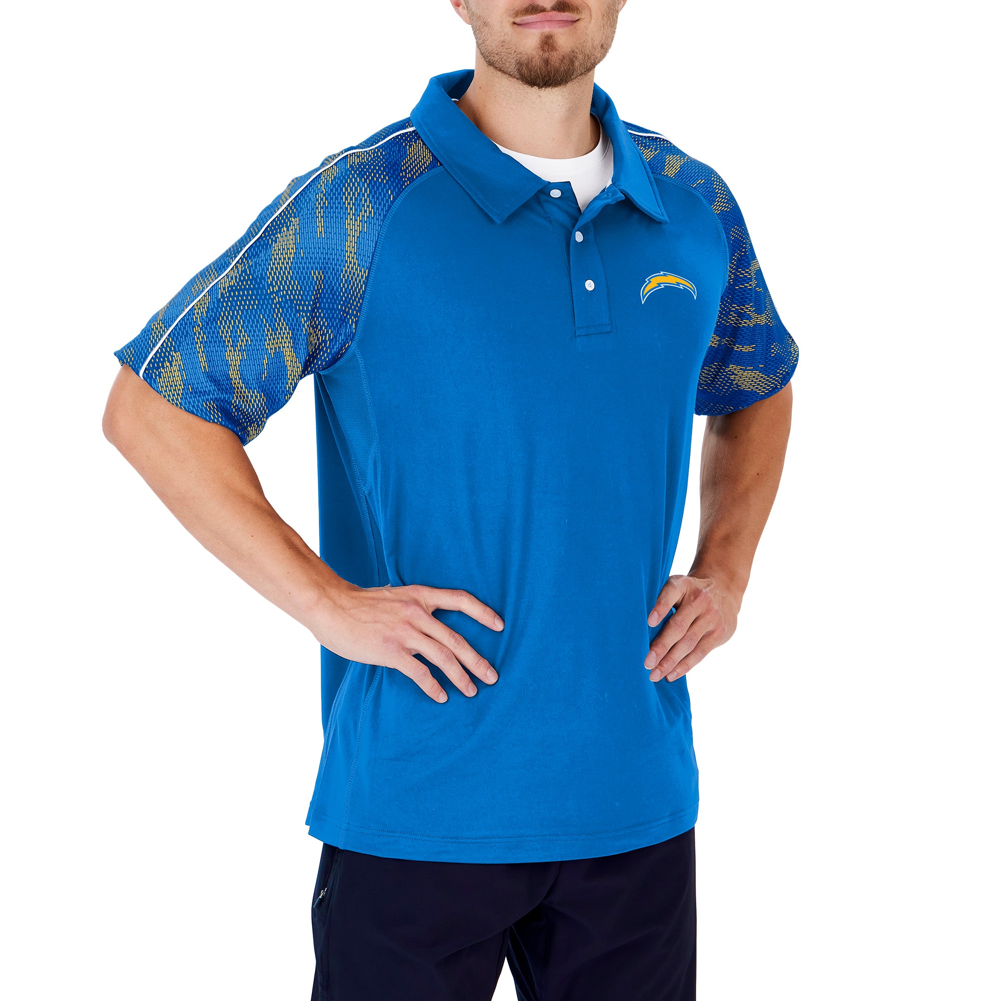 Zubaz NFL Men's Los Angeles Chargers Elevated Field Polo/ Viper Print  Accent 