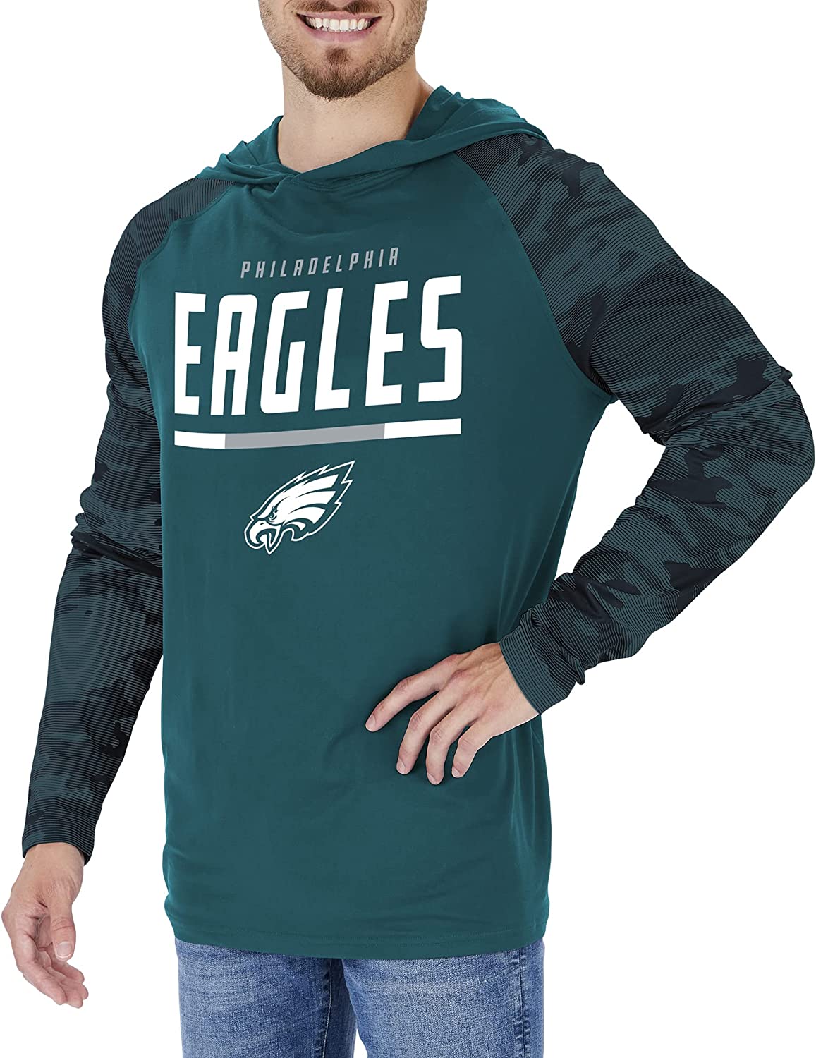 Mens Philadelphia Eagles Grey NFL Team Apparel Hoodie Pullover Sweatshirt