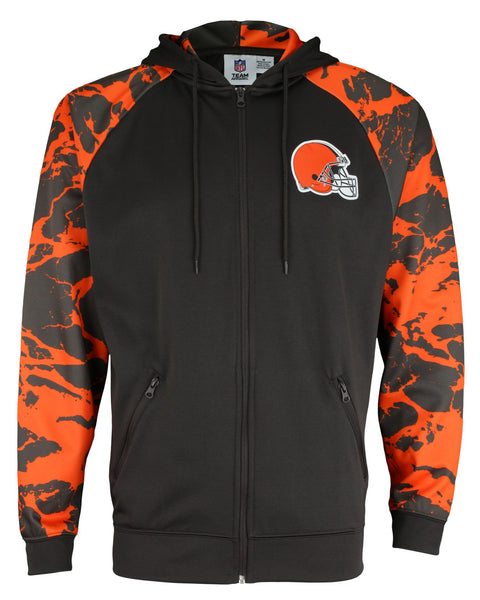 Zubaz NFL Men's Cleveland Browns  Full Zip Hoodie with Lava Sleeves