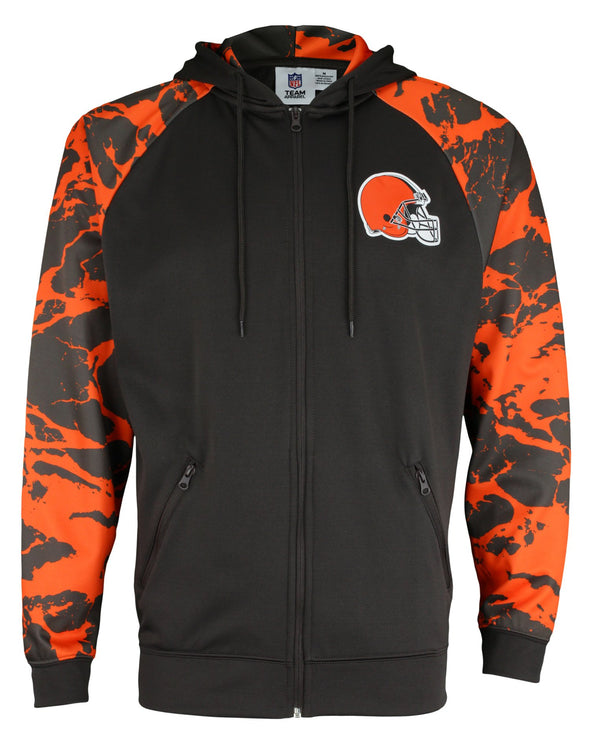 Zubaz NFL Men's Cleveland Browns  Full Zip Hoodie with Lava Sleeves