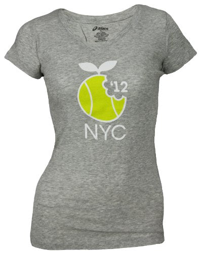 Asics BIG APPLE Women's Tennis Tee Shirt Top T-Shirt, Heather Grey