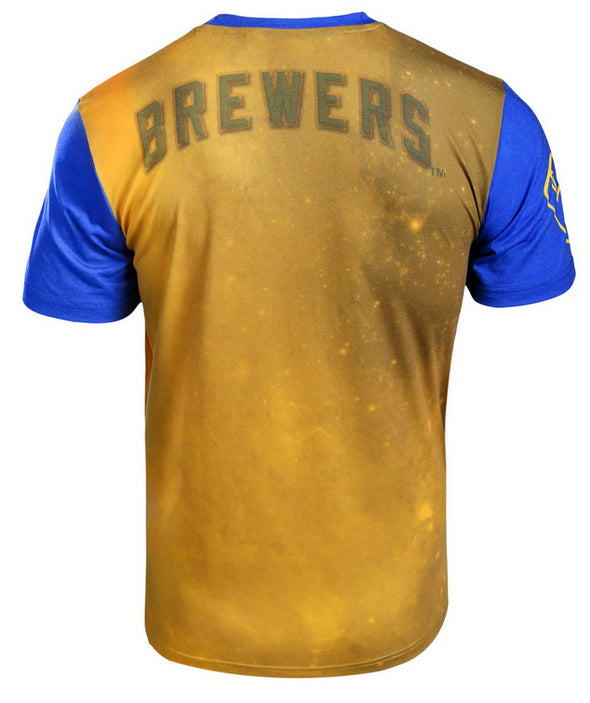KLEW MLB Men's Milwaukee Brewers Cotton Poly Pocket Logo Tee T-shirt, Gold