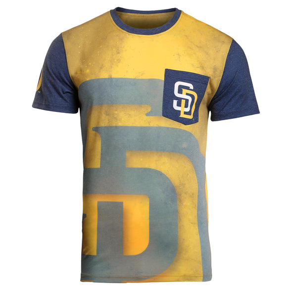 KLEW MLB Men's San Diego Padres Big Graphics Pocket Logo Tee T-shirt, Yellow