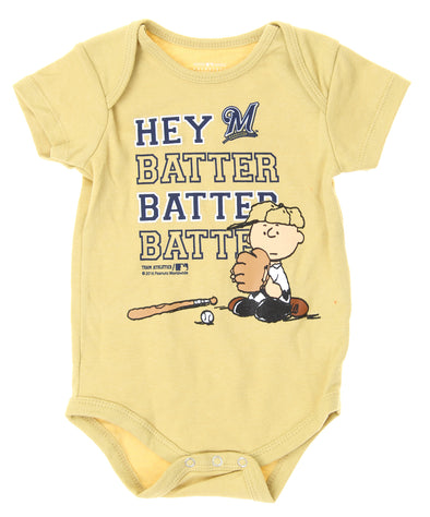 MLB Infants Milwaukee Brewers Peanuts Love Baseball Creeper, Tan