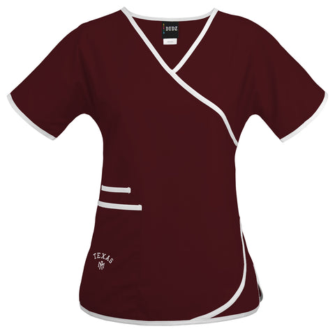 Fabrique Innovations NCAA Women's Texas A&M Aggies Wrap Scrub Top