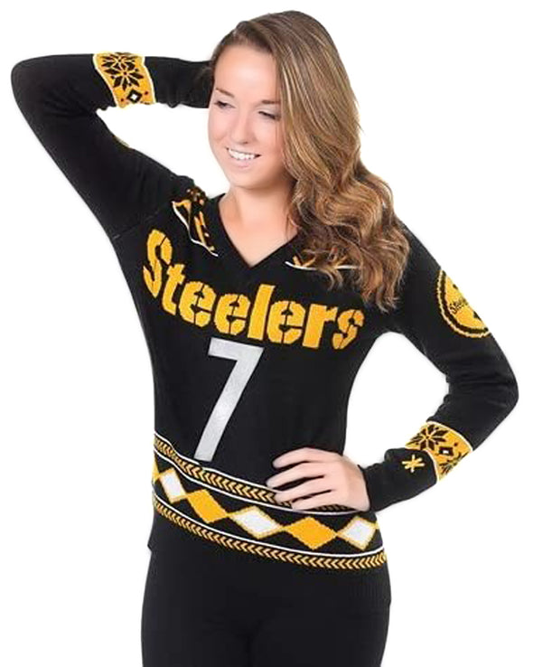 Klew NFL Women's Pittsburgh Steelers Le'Veon Bell #26 Big Logo Glitter Player Sweater