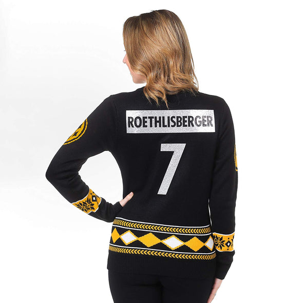 Klew NFL Women's Pittsburgh Steelers B. Roethlisberger #7 Glitter Player Sweater