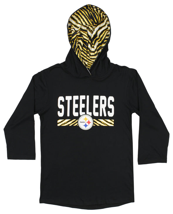 Zubaz NFL Women's Pittsburgh Steelers 3/4 Sleeve Hoodie With Classic Zebra Print Accents