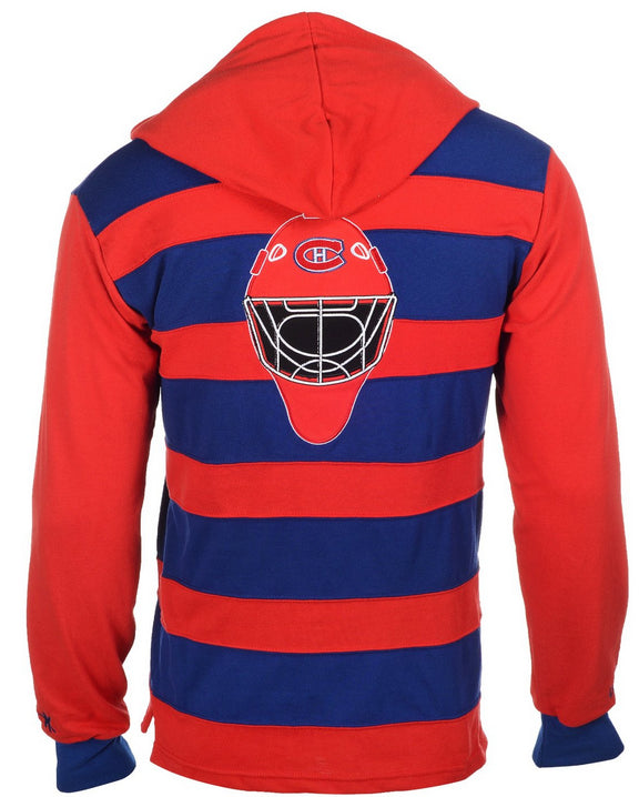 KLEW NHL Men's Montreal Canadiens Striped Rugby Pullover Hoodie, Blue / Red