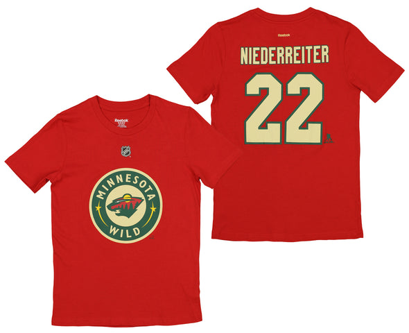 Reebok NHL Youth Minnesota Wild Nino Niederreiter #22 Player Tee Shirt, Red