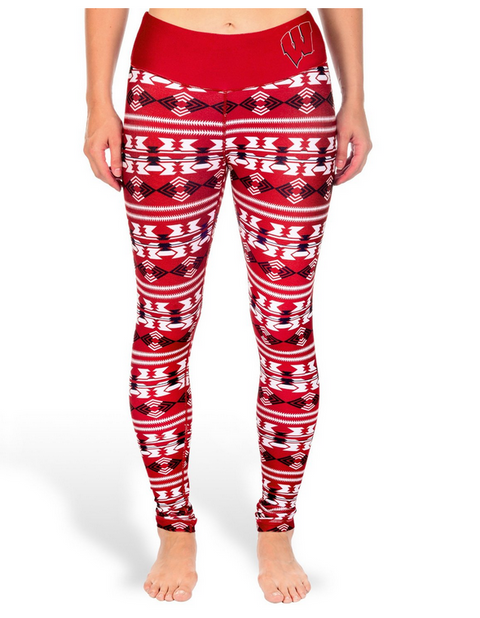 NCAA Women's Wisconsin Badgers Aztec Print Leggings, Red