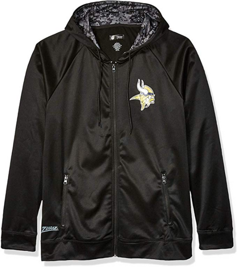 Zubaz NFL Men's Minnesota Vikings Full Zip Digital Camo Hood Hoodie, Black