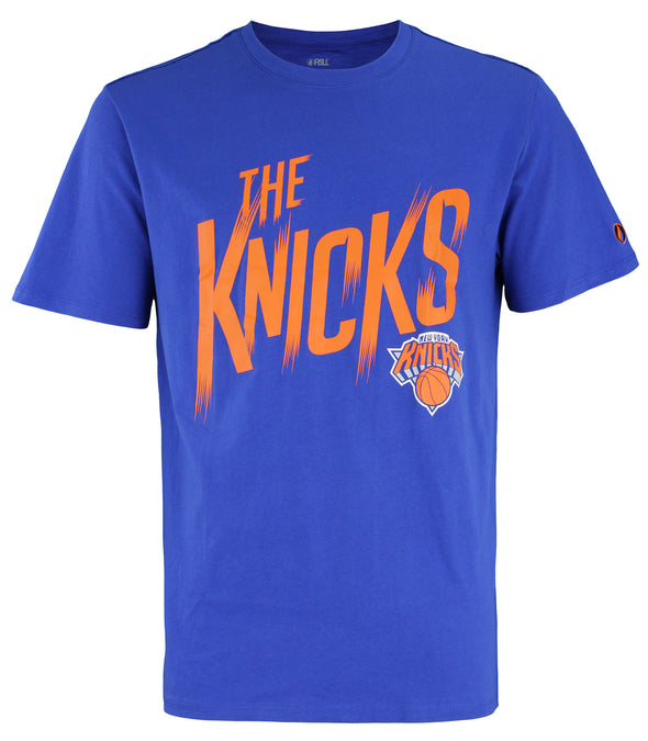 FISLL NBA Basketball Men's New York Knicks Dripping Logo Tee Shirt, Blue
