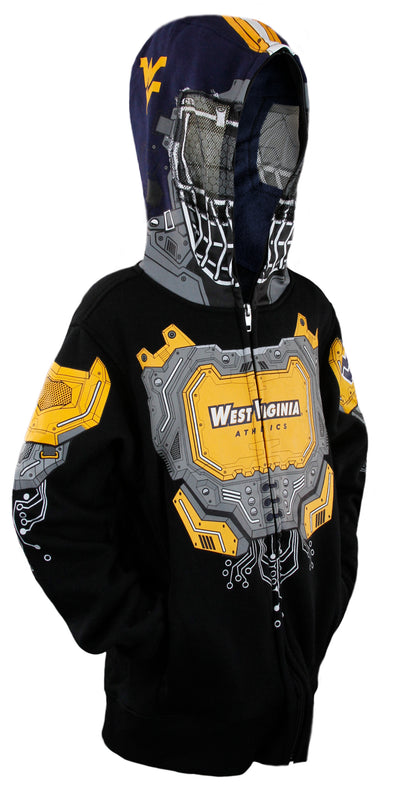 NCAA Youth Boys West Virginia Mountaineers Full Zip Masked Sweatshirt Hoodie, Black