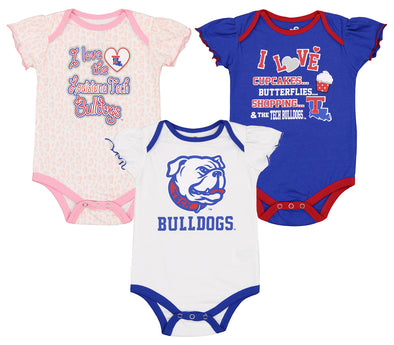 Outerstuff NCAA Infant Girls Louisiana Tech Bulldogs Three Piece Creeper Set