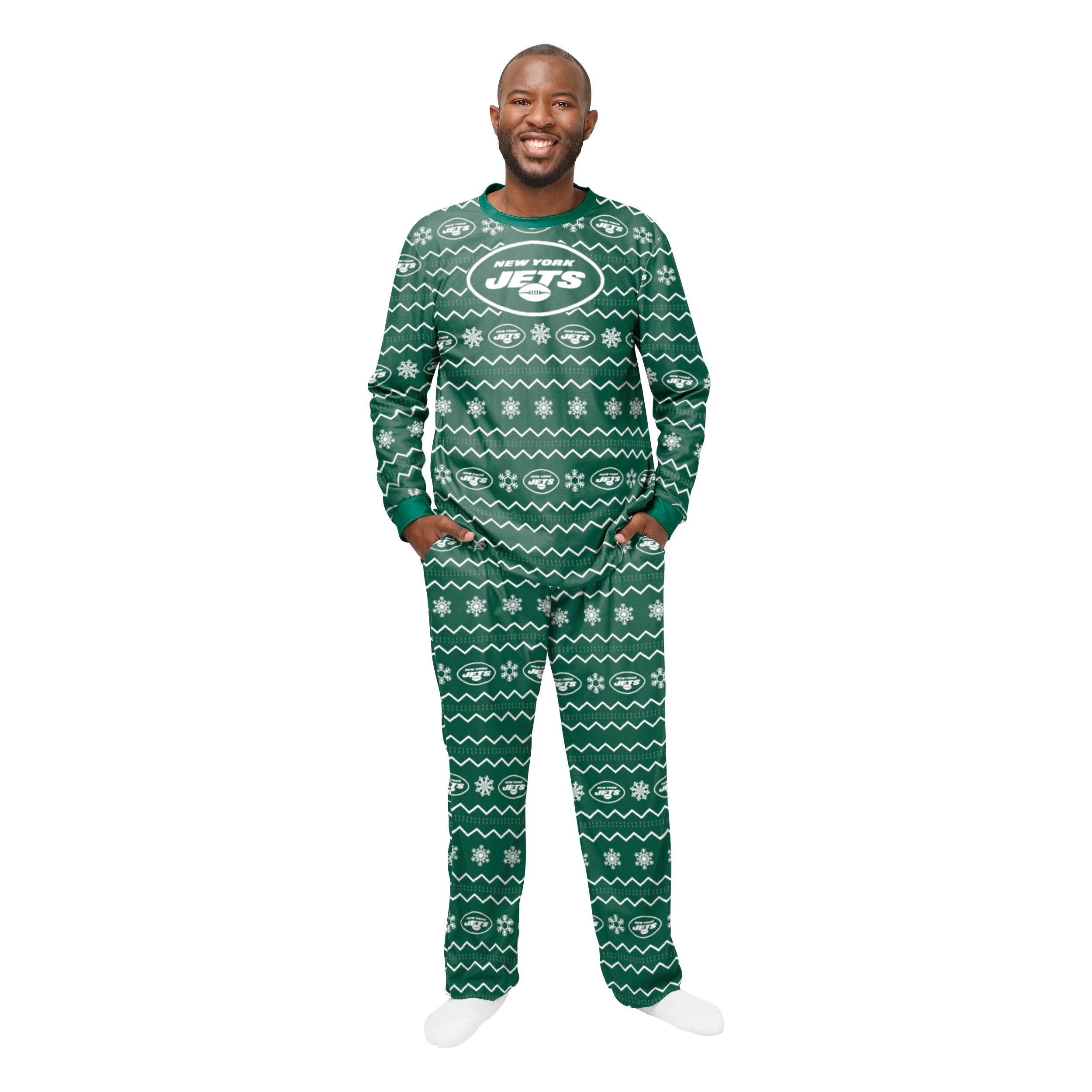 Men's FOCO Green New York Jets Wordmark Ugly Pajama Set