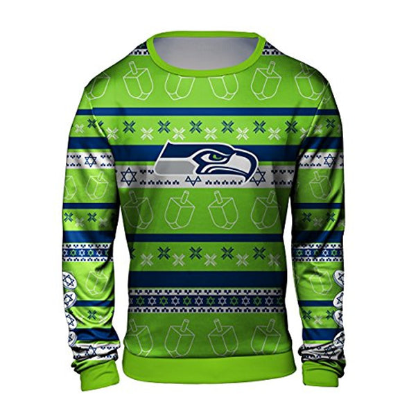 Forever Collectibles NFL Men's Hanukkah Seattle Seahawks Ugly Crew Neck Sweater