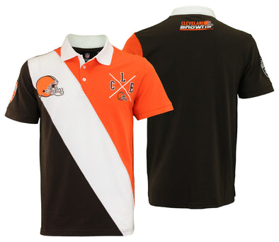 KLEW NFL Men's Clevleland Browns Diagonal Stripe Rugby Polo