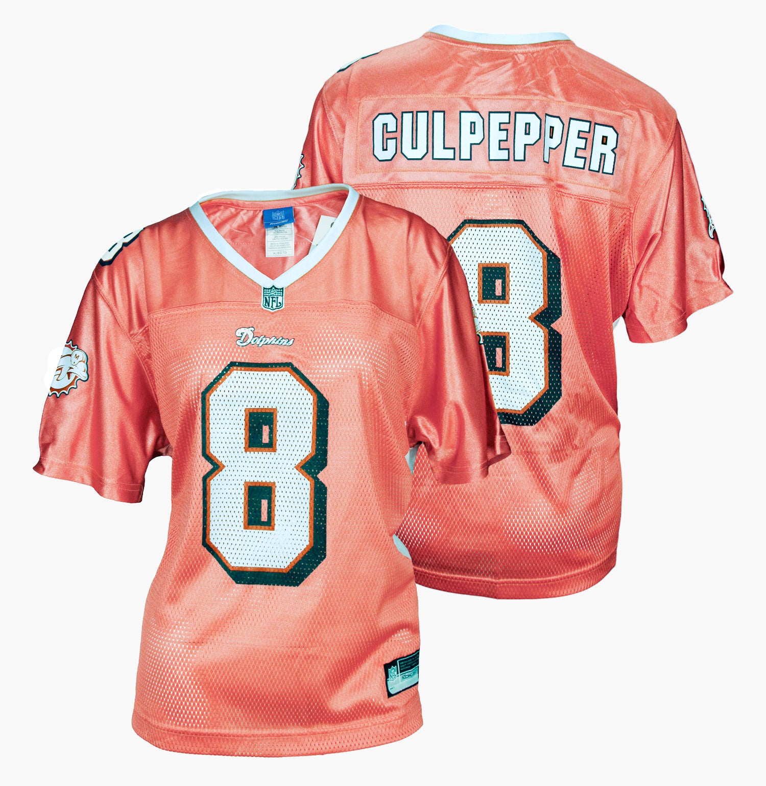 Reebok Womens NFL Miami Dolphins CULPEPPER # 8 Fashion Jersey, Peach 