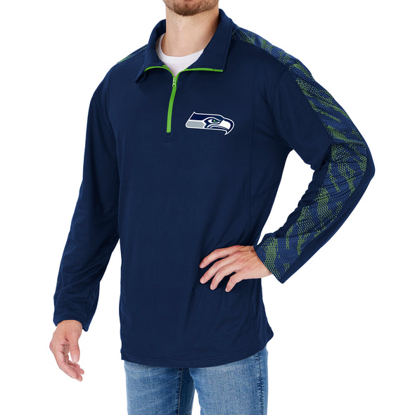 Zubaz NFL Men's Seattle Seahawks Elevated 1/4 Zip Pullover W/ Viper Print Accent