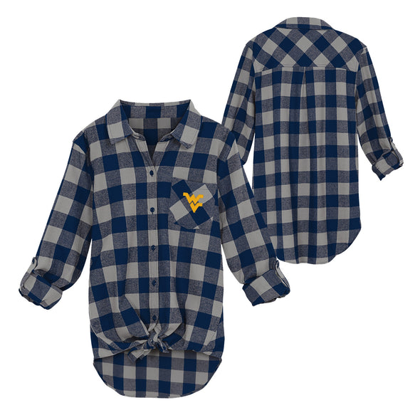 Outerstuff NCAA Juniors West Virginia Mountaineers Spirit Week Front Knot Plaid Shirt