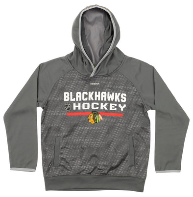 Reebok NHL Hockey Boys Kids Chicago Blackhawks Speedwick TNT Pullover Hoodie, Grey