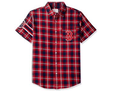 Klew MLB Boston Red Sox Wordmark Flannel Short Sleeve Button-Up Shirt