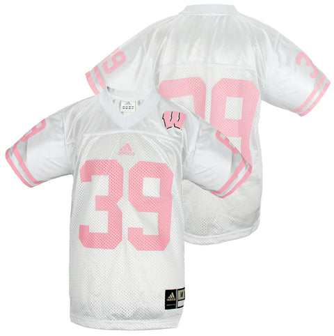 Adidas NCAA Youth Wisconsin Badgers # 39 Football Jersey, White and Pink