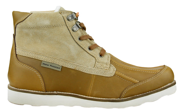 London Fog Men's Rich Leather Suede Water Resistant Winter Snow Boots, Tan