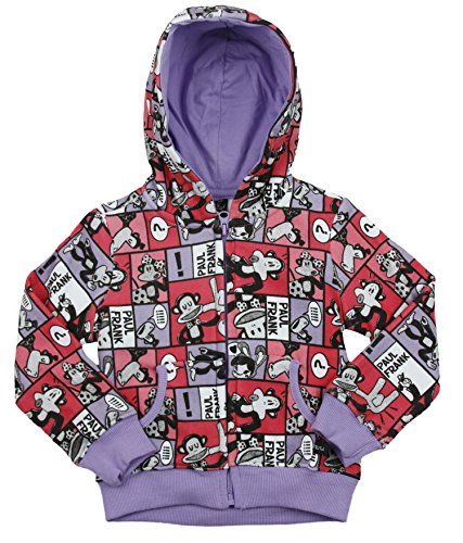 Paul Frank Toddler Girl's Julius Zip Up Comic Strip Hoodie Sweatshirt, Violet