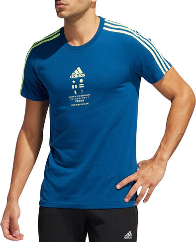 adidas Men's International Classic 3-Stripes T-Shirt, Legend Marine/Yellow