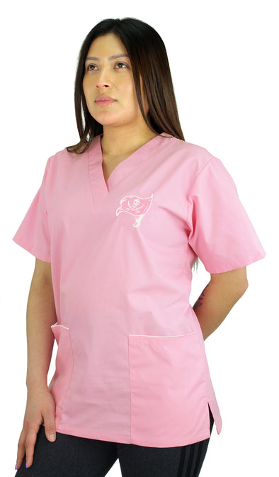 Fabrique Innovations NFL Unisex Tampa Bay Buccaneers Breast Cancer Awareness Scrub Top