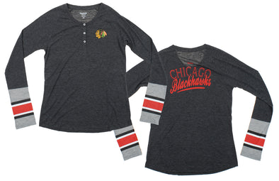 Outerstuff NHL Youth Girls Chicago Blackhawks Long Sleeve Jersey Striped Henley