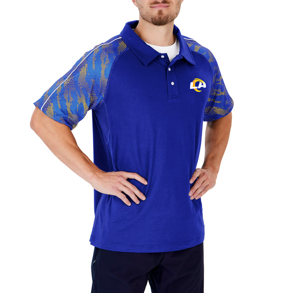 Zubaz NFL Men's Los Angeles Rams Elevated Field Polo W/ Viper Print Accent