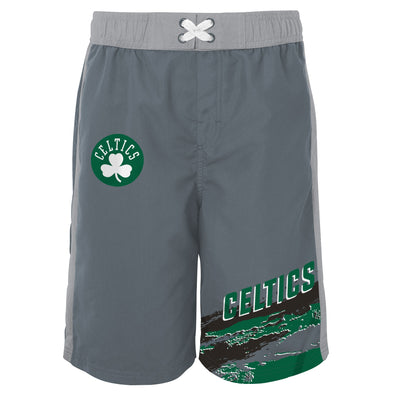Outerstuff Boston Celtics NBA Boys Youth (8-20) Heat-Wave Swim Shorts, Grey