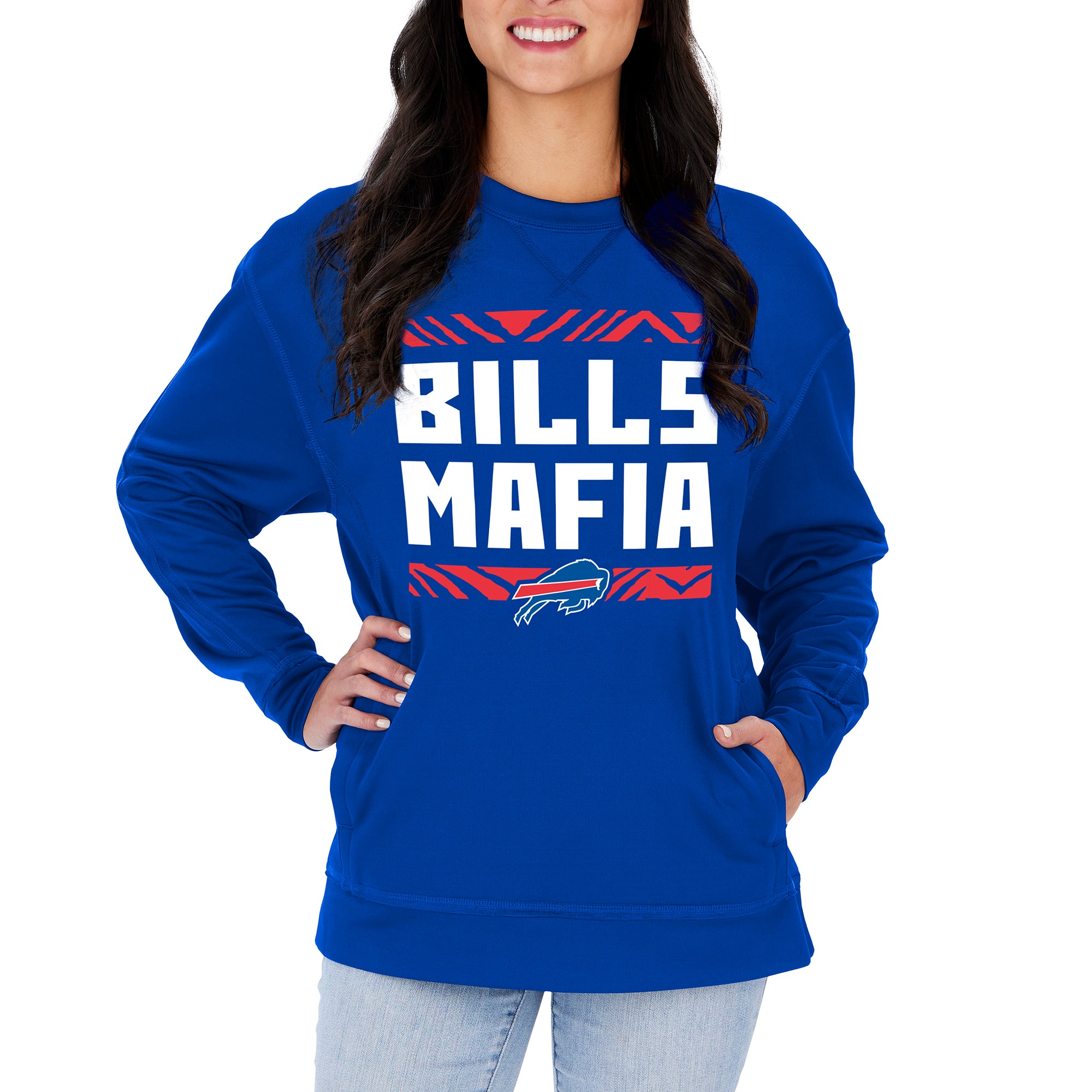 Zubaz NFL Women's Buffalo Bills Team Color & Slogan Crewneck Sweatshir –  Fanletic