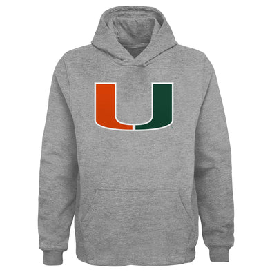 Outerstuff NCAA Boys Miami Hurricanes Logo Fleece Hoodie, Grey