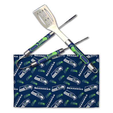 Northwest NFL Seattle Seahawks Scatter Print 3 Piece BBQ Grill Set